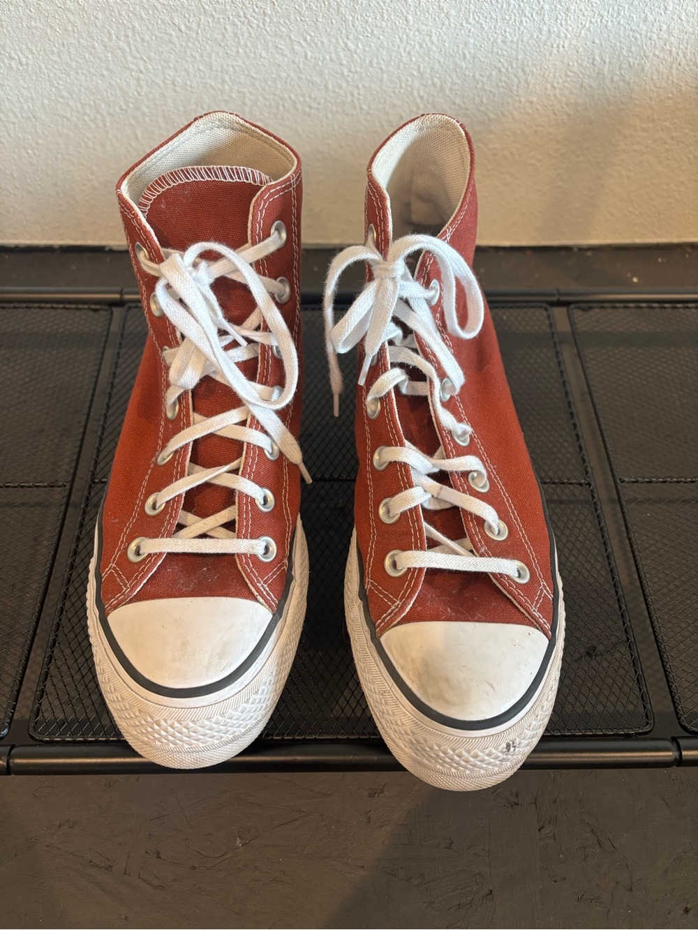 Converse High-Top Canvas Sneakers in Rust and White